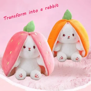 Peluche Lapin Réversible Fraise & Carotte – 18 à 35 cm