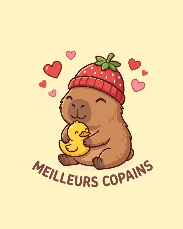 Dessin du capybara Capy Copains avec son canard